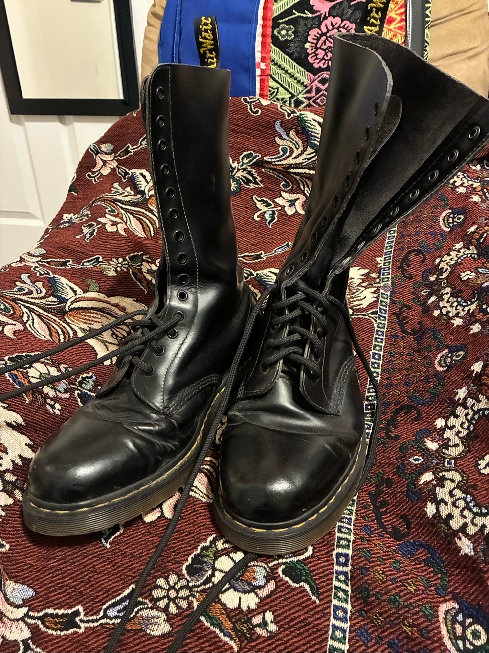 Dr. Martens Black Leather High Lace-Up Combat Boots 14 eye